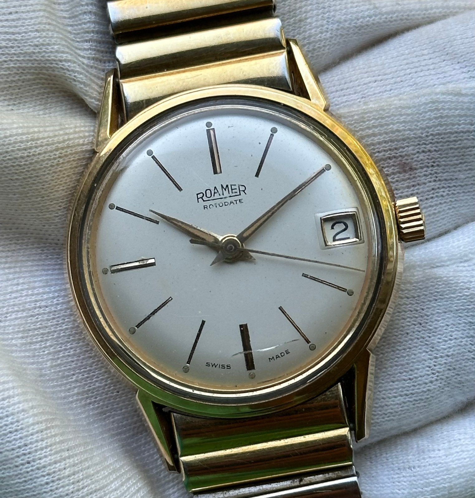 Roamer Rotodate horloge, Overige merken, Staal, Polshorloge, Verguld
