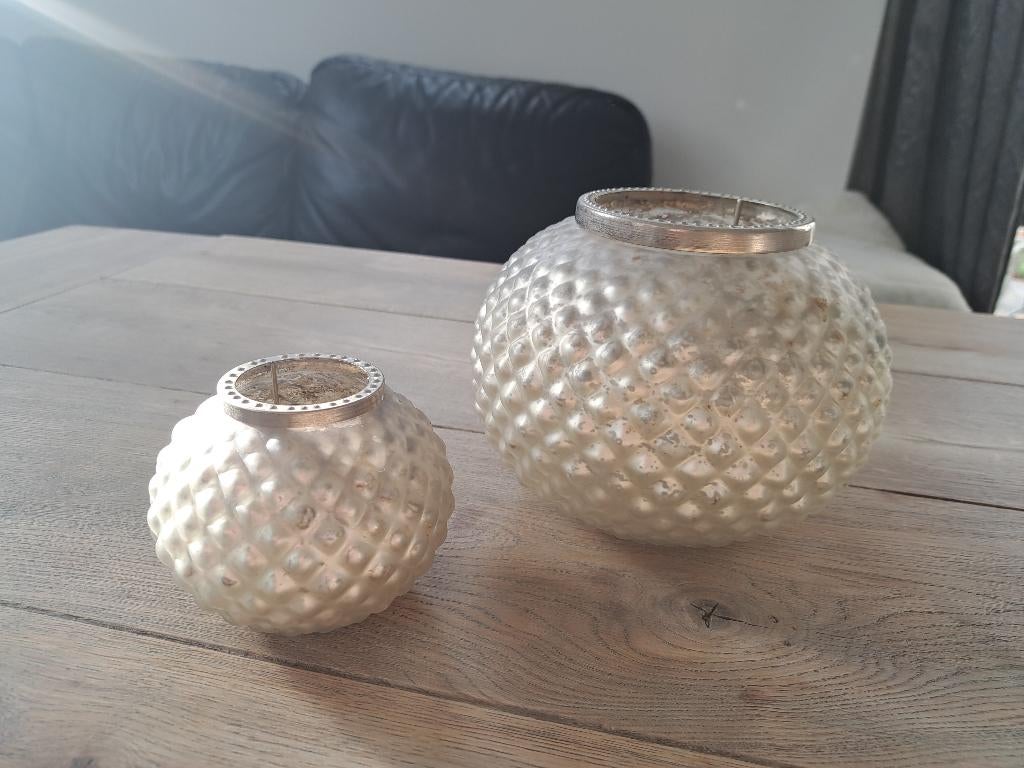 2 zilverkleurige kandelaars waxinelichtjes, Overige kleuren, Ophalen of Verzenden, Zo goed als nieuw, Metaal