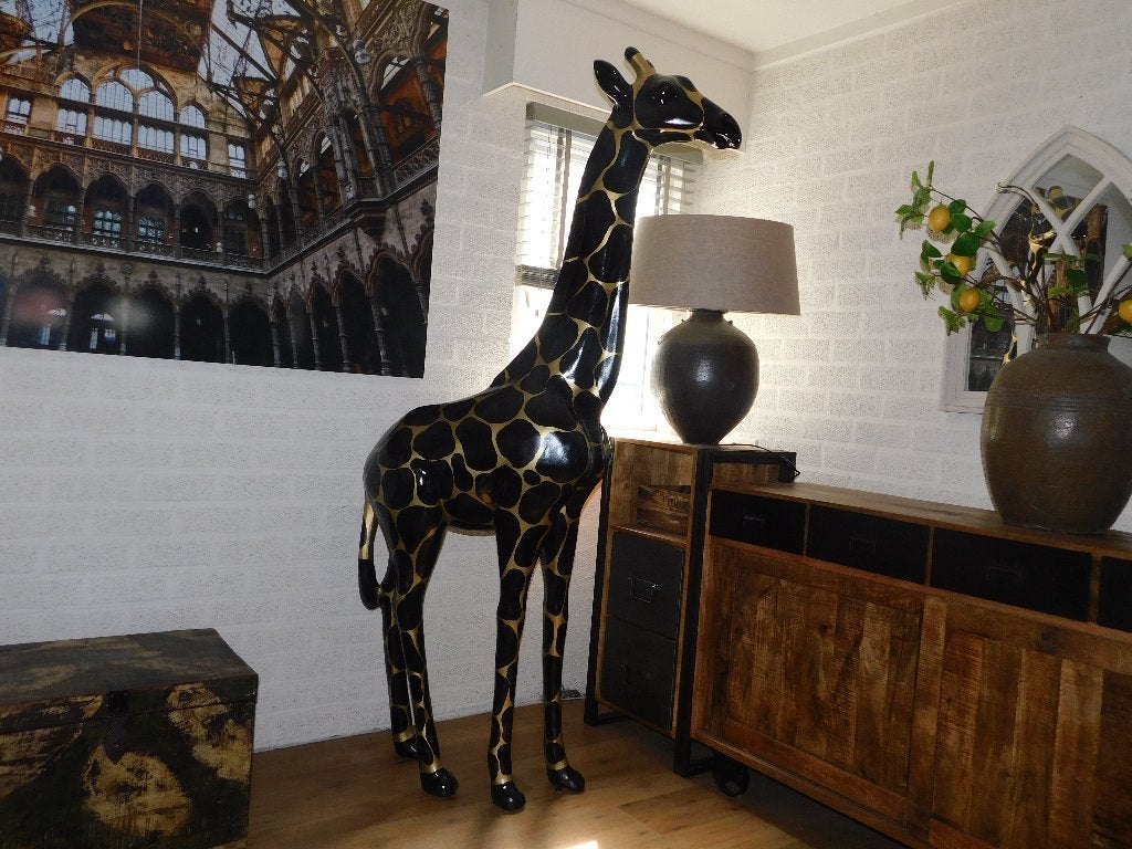 Eenmalig: Giraffe XXL - 210 cm - Zwart/Goud - Polystone, Meerkleurig, Beeld, Ophalen of Verzenden, 210 cm