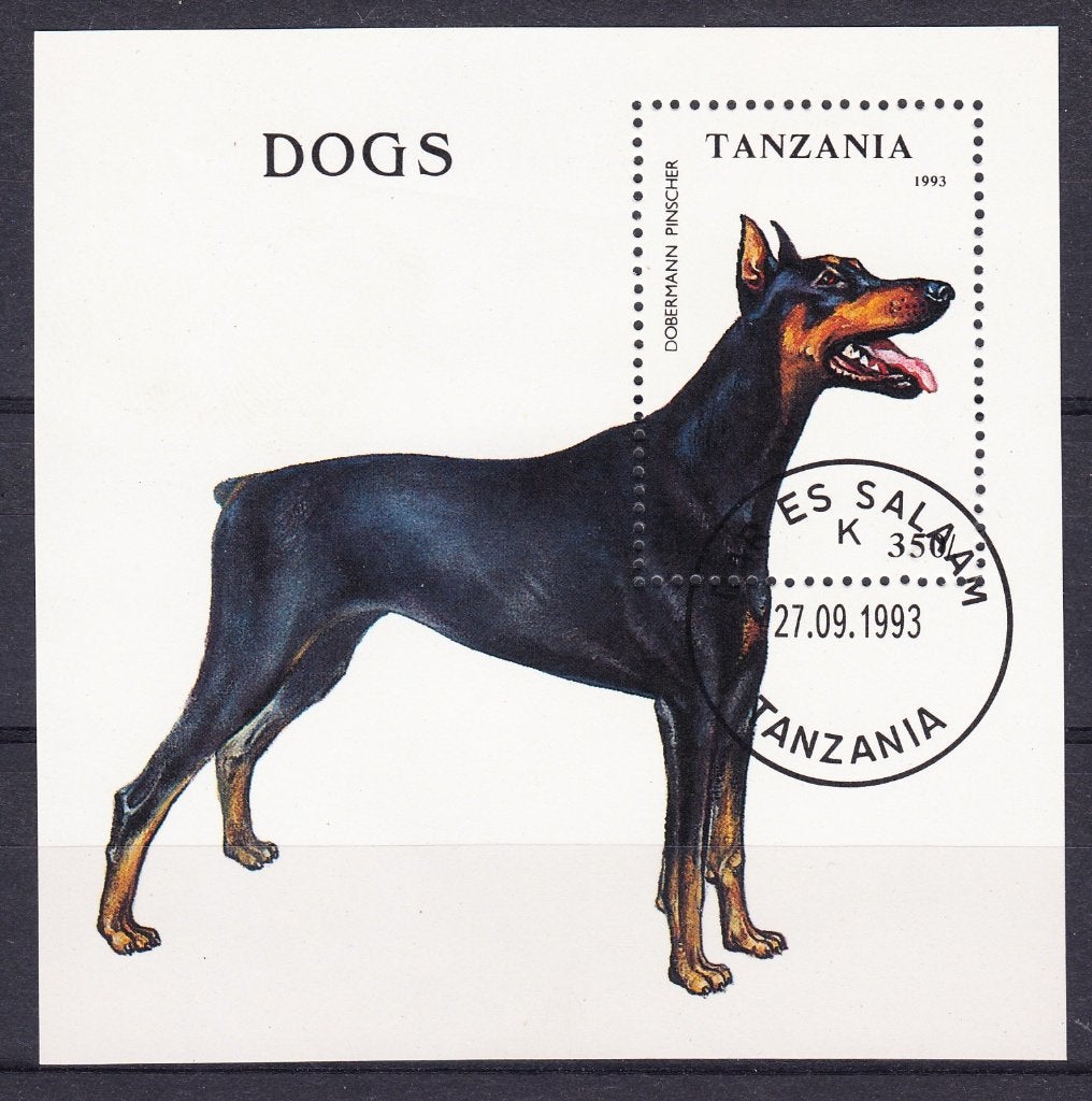 B9 - Tanzania michel blok 227 gestempeld , Dobermann-Pinsche, Verzenden, Tanzania, Gestempeld