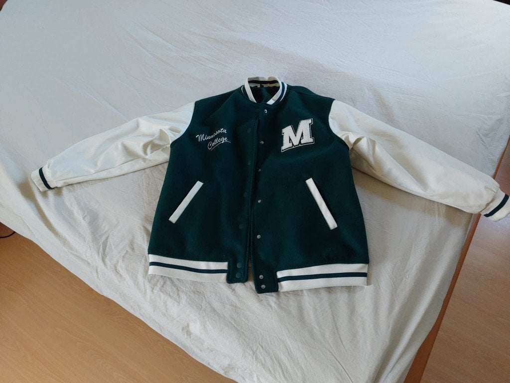 Stijlvol College Jack - Groen met Crème Mouwen, Ophalen of Verzenden, Zo goed als nieuw, Maat 36 (S), Groen