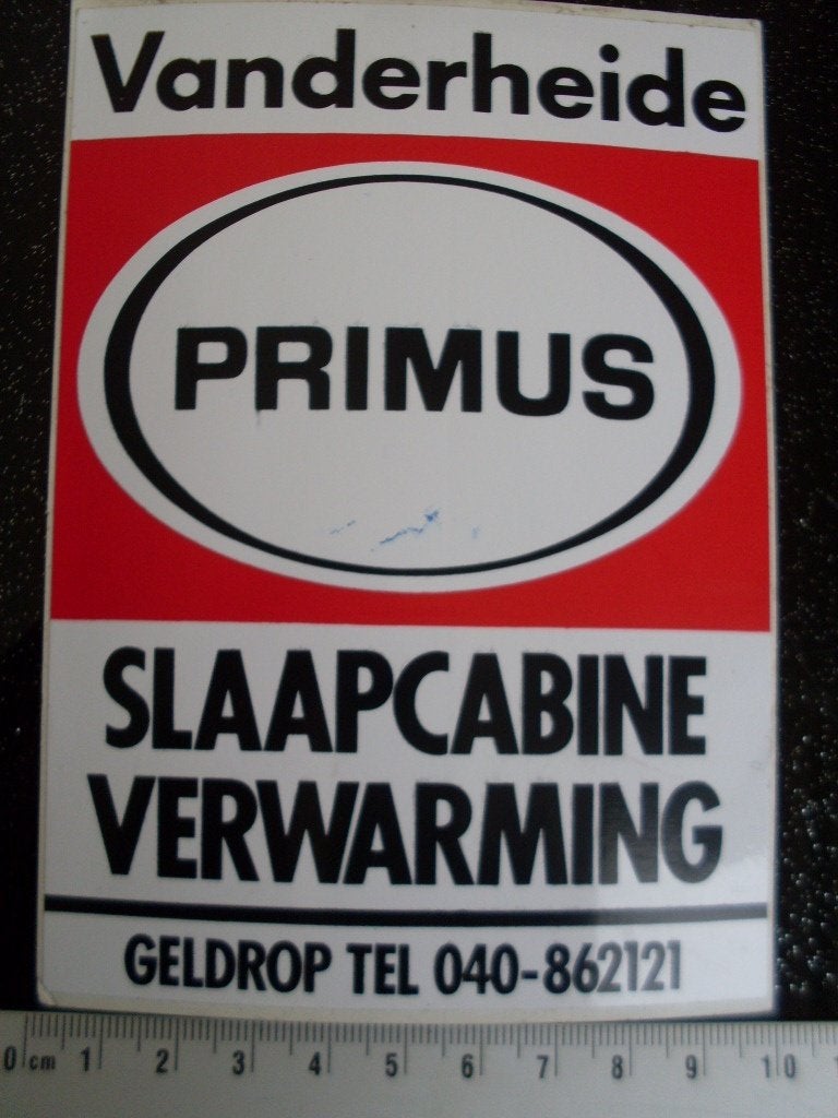 sticker Vanderheide Primus slaapcabine verwarming geldrop, Verzamelen, Verzenden, Zo goed als nieuw, Bedrijf of Vereniging