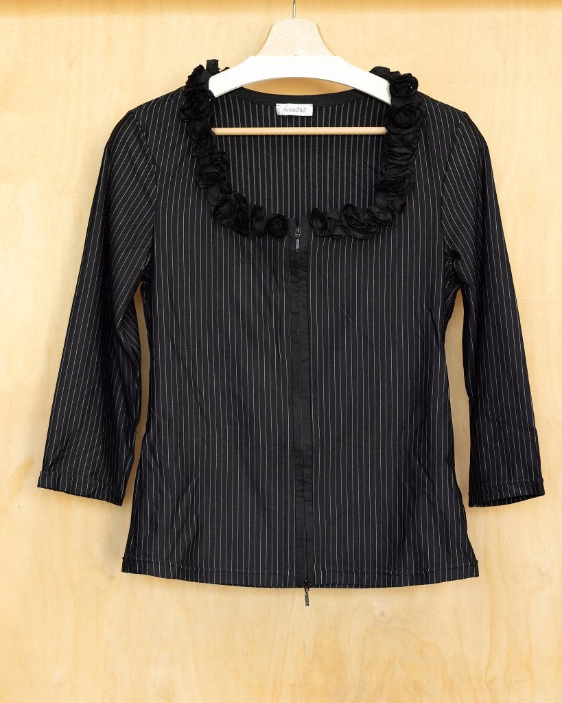 Antonelle zwarte gothic top met strepen en rozen 38 M, Kleding | Dames, Maat 38/40 (M), Zwart, Antonelle, Ophalen of Verzenden