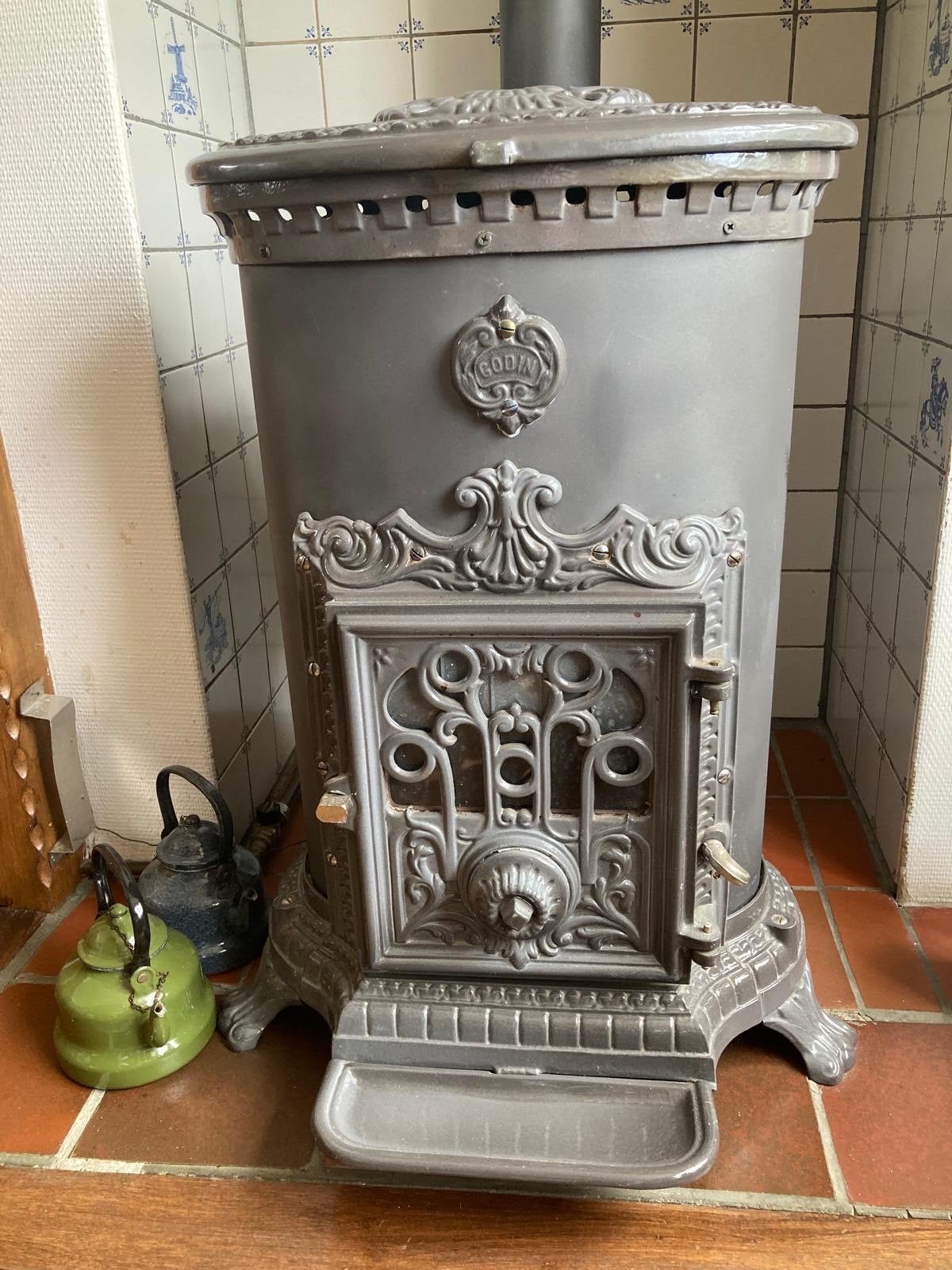 Gietijzeren Godin gaskachel met bijpassende kolenkit, Ophalen, Gebruikt, Overige brandstoffen, Vrijstaand