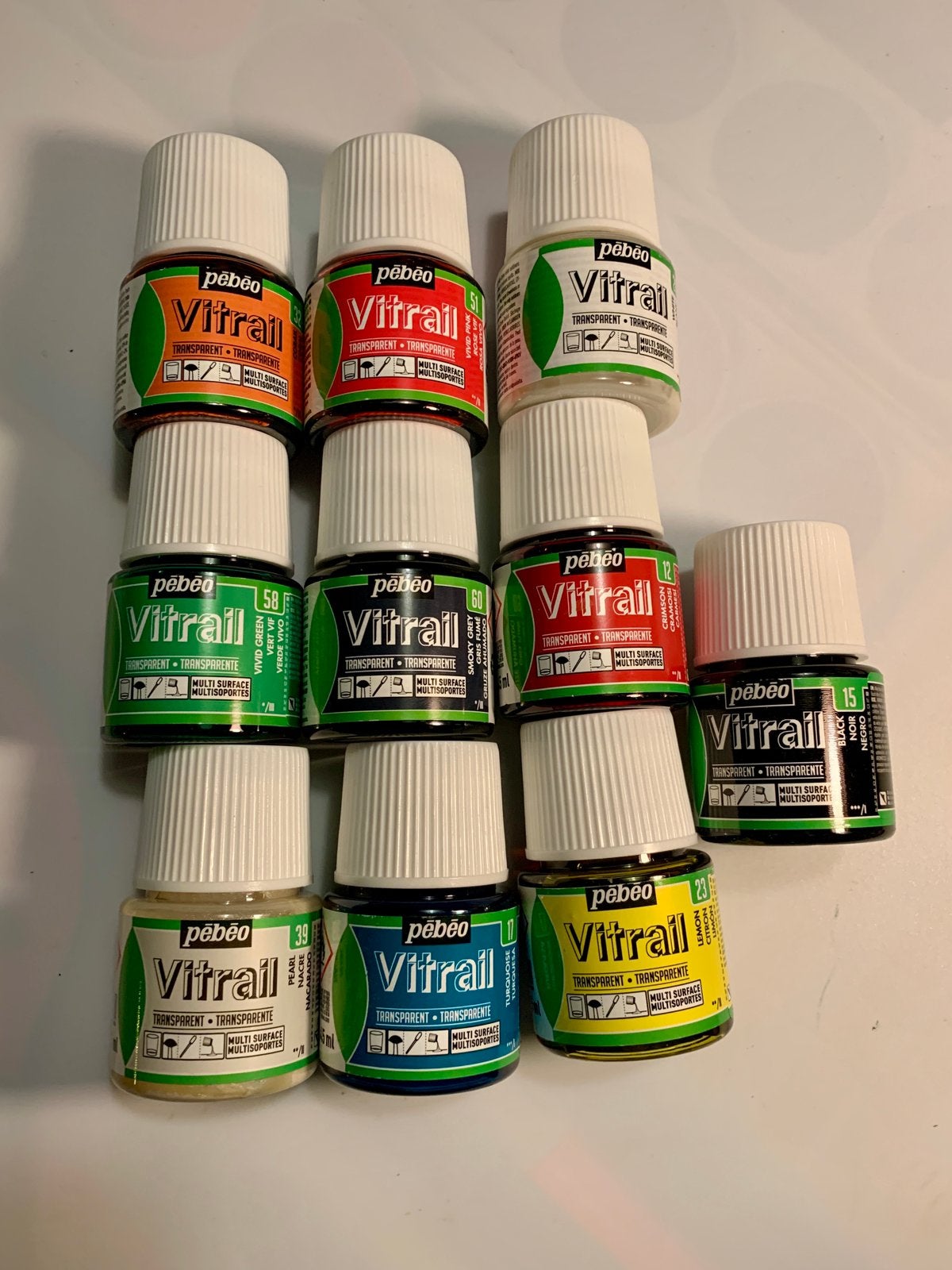 10 potjes Pebeo Vitrail glasverf solvent 45 ml NIEUW!, Ophalen of Verzenden, Nieuw