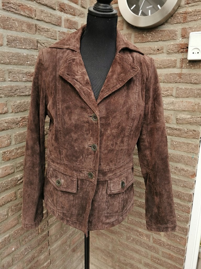 C&A donkerbruine lederen colbert jas maat 40 varkensleder, Maat 38/40 (M), Bruin, Ophalen of Verzenden, Zo goed als nieuw