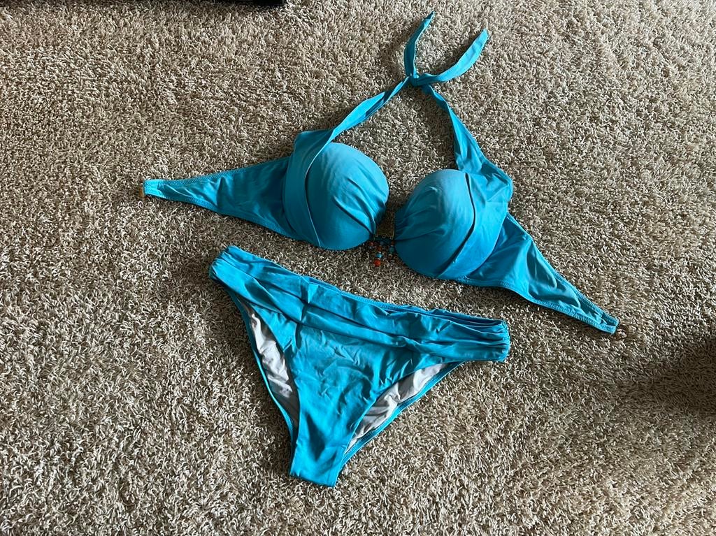 Magistral voorgevormde push up halter bikini turqoise 42 D, Ophalen of Verzenden, Zo goed als nieuw, Blauw, Bikini