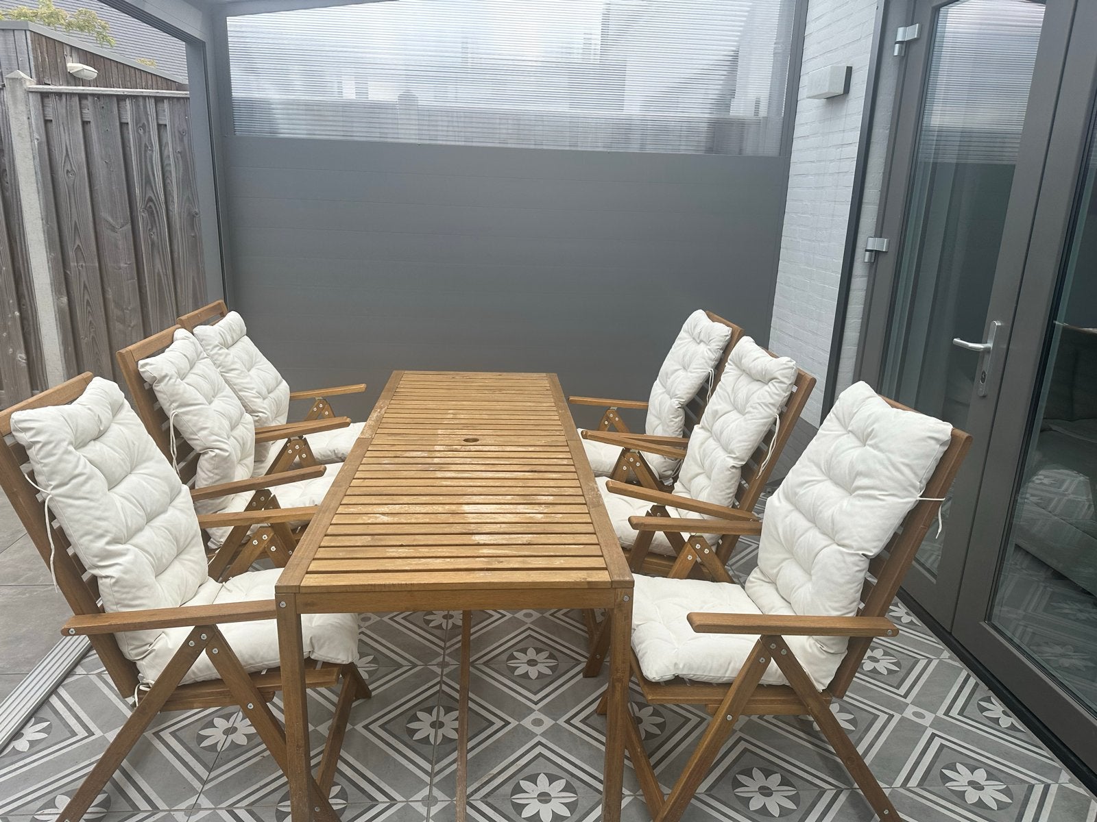 Ikea - Nammarö- Houten tuinset met 6 stoelen en kussens, Tuin en Terras, Ophalen, Gebruikt, Eettafel, 6 zitplaatsen