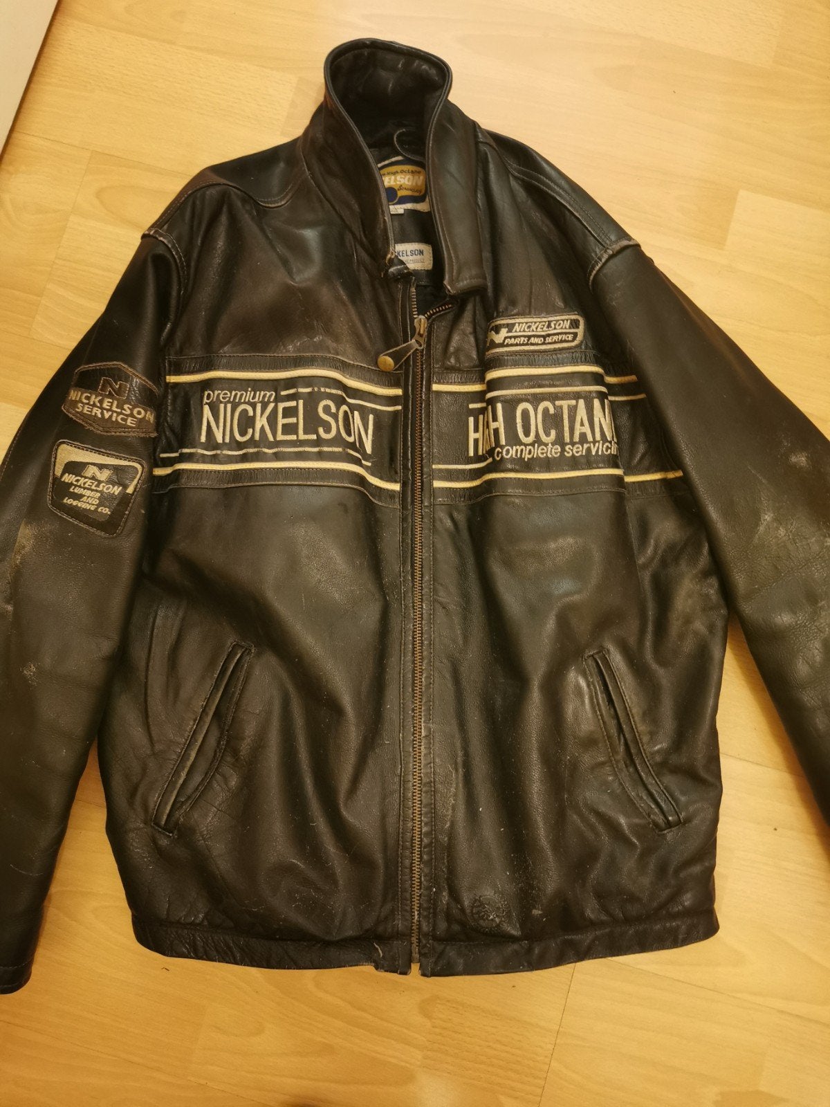 Vintage Leren Jas Nickelson Echt dik Leer motorjack leder XL, Heren, Jas | leer, Ophalen of Verzenden, Nickelson