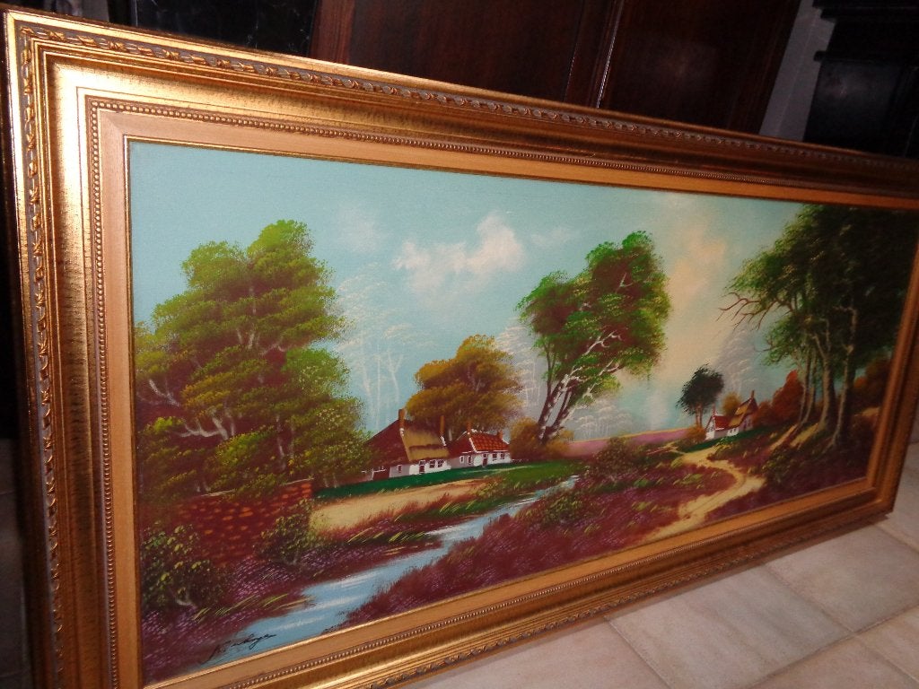*Zéér grote prachtige gesigneerde schilderij met mooie kader, Ophalen, Origineel werk