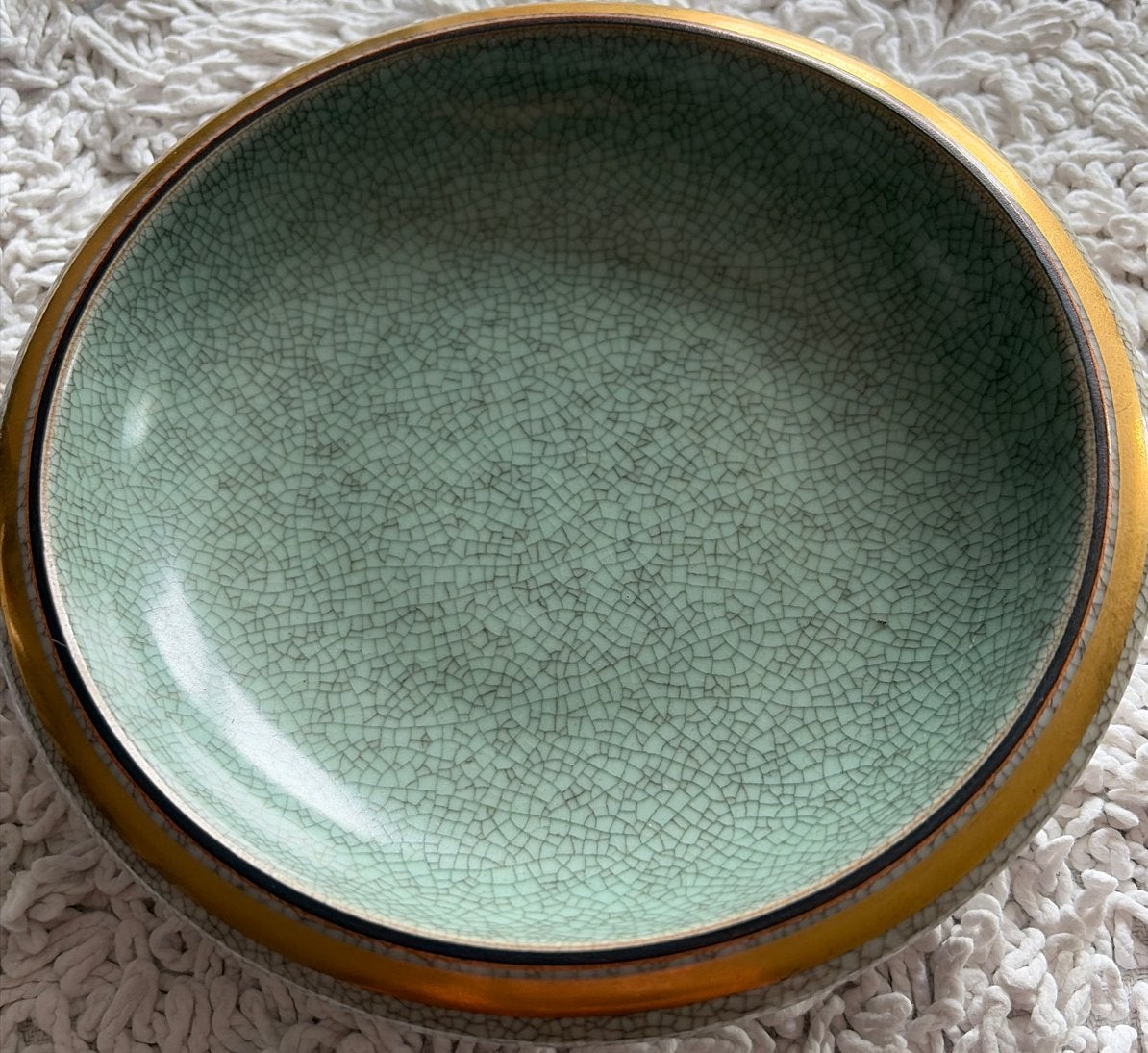 Thorkild Olsen, Denmark, 1958.  schaal, groen/goud, 17 cm, Ophalen of Verzenden