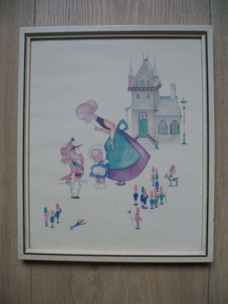 Gekleurde Prent van Josette Boland Vintage Zolderopruiming, Ophalen of Verzenden