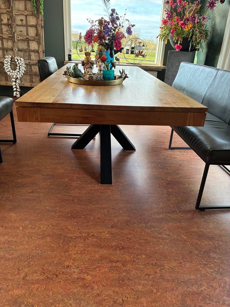 Teak eettafelblad plus salontafel, Huis en Inrichting, Tafels | Eettafels, Ophalen, Gebruikt, 100 tot 150 cm, Teakhout