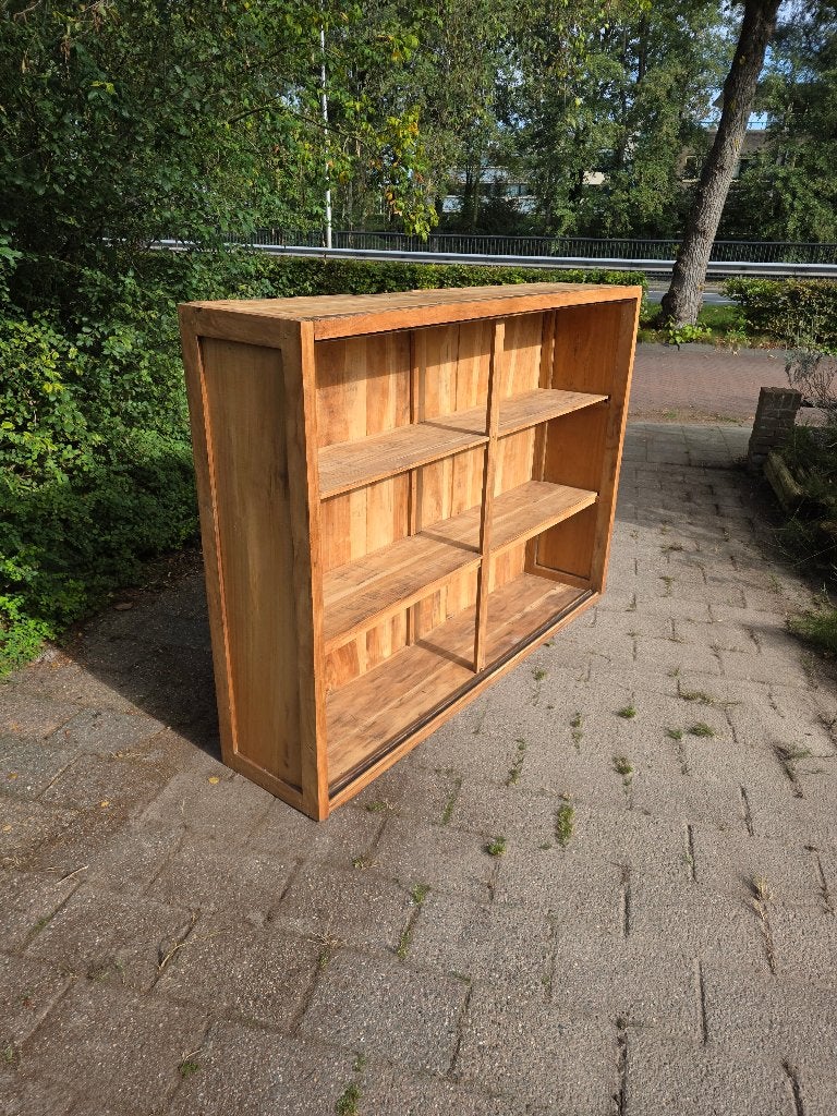 Prachtige massief oud teak houten vitrinekast 180 cm, Gebruikt, 100 tot 150 cm, Teakhout, Vintage, raw, massief hout
