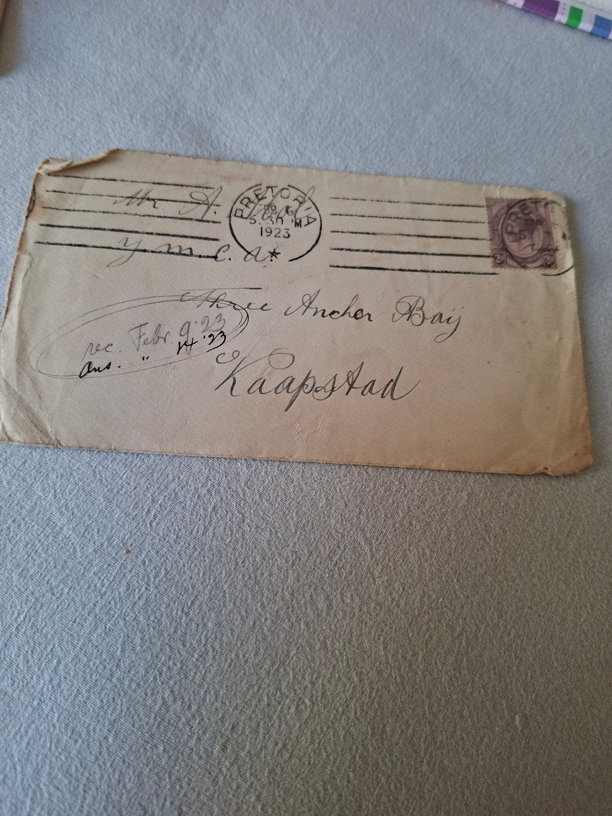 enveloppe 1923 Poststempel Pretoria en postzegel 2 d Zuid Af, Postzegels en Munten, Ophalen of Verzenden, Zuid-Afrika, Gestempeld