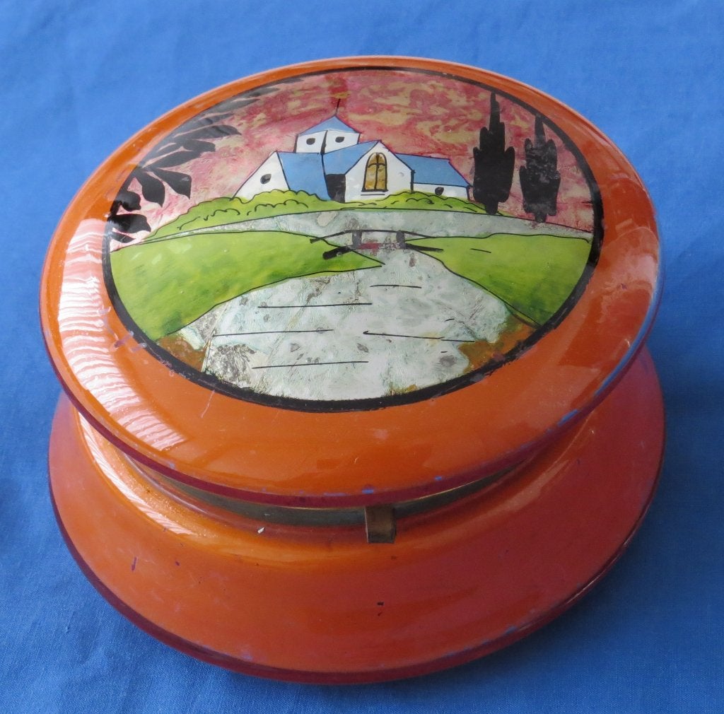 Oude koud geschilderde Deksel Schaal Glas "Clarice Cliff" ?, Ophalen of Verzenden