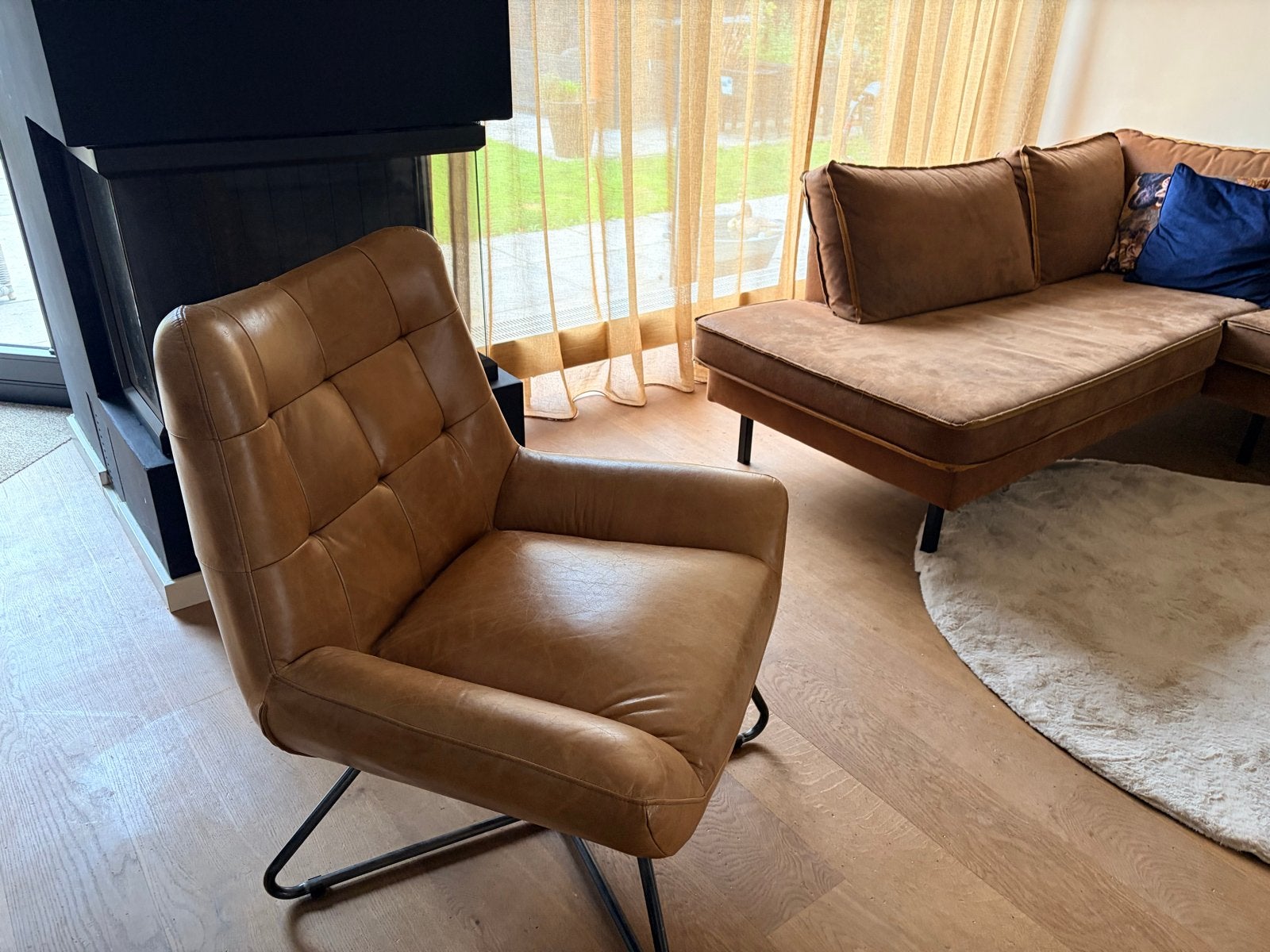 Leren fauteuil - Cognac kleur, Huis en Inrichting, Ophalen of Verzenden, Zo goed als nieuw, Leer, 75 tot 100 cm