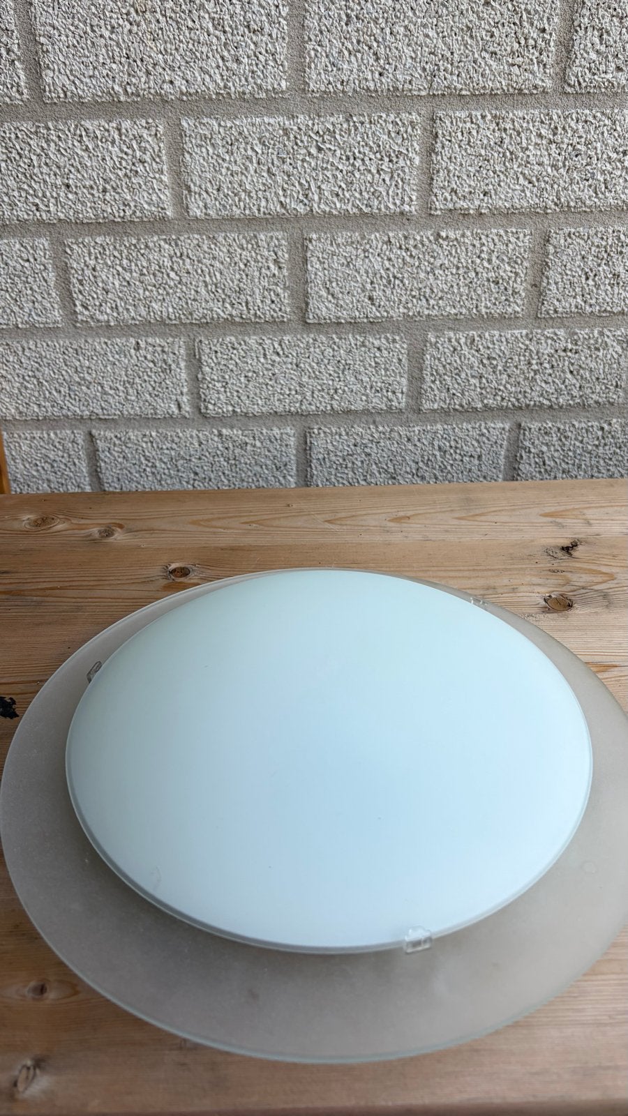 Moderne Plafonnière - Wit Glas met E27 fitting, Ophalen, Gebruikt, Inclusief lichtbron, Modern