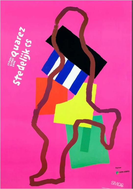 Originele poster Michel Quarez Stedelijk Museum Amsterdam, Verzenden, Zo goed als nieuw, A1 t/m A3, Rechthoekig Staand