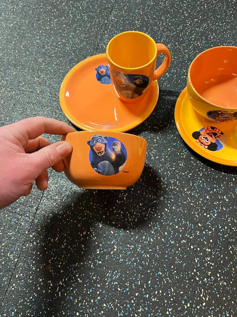 Disney Servies: Bordjes, Schaaltjes en Mokken Collectie, Ophalen, Leeuwenkoning of Jungle Boek, Gebruikt, Servies