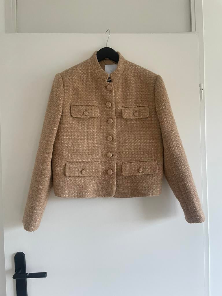 Mango beige korte jas jacket maat L colbert, Beige, Maat 42/44 (L), Ophalen of Verzenden, Zo goed als nieuw