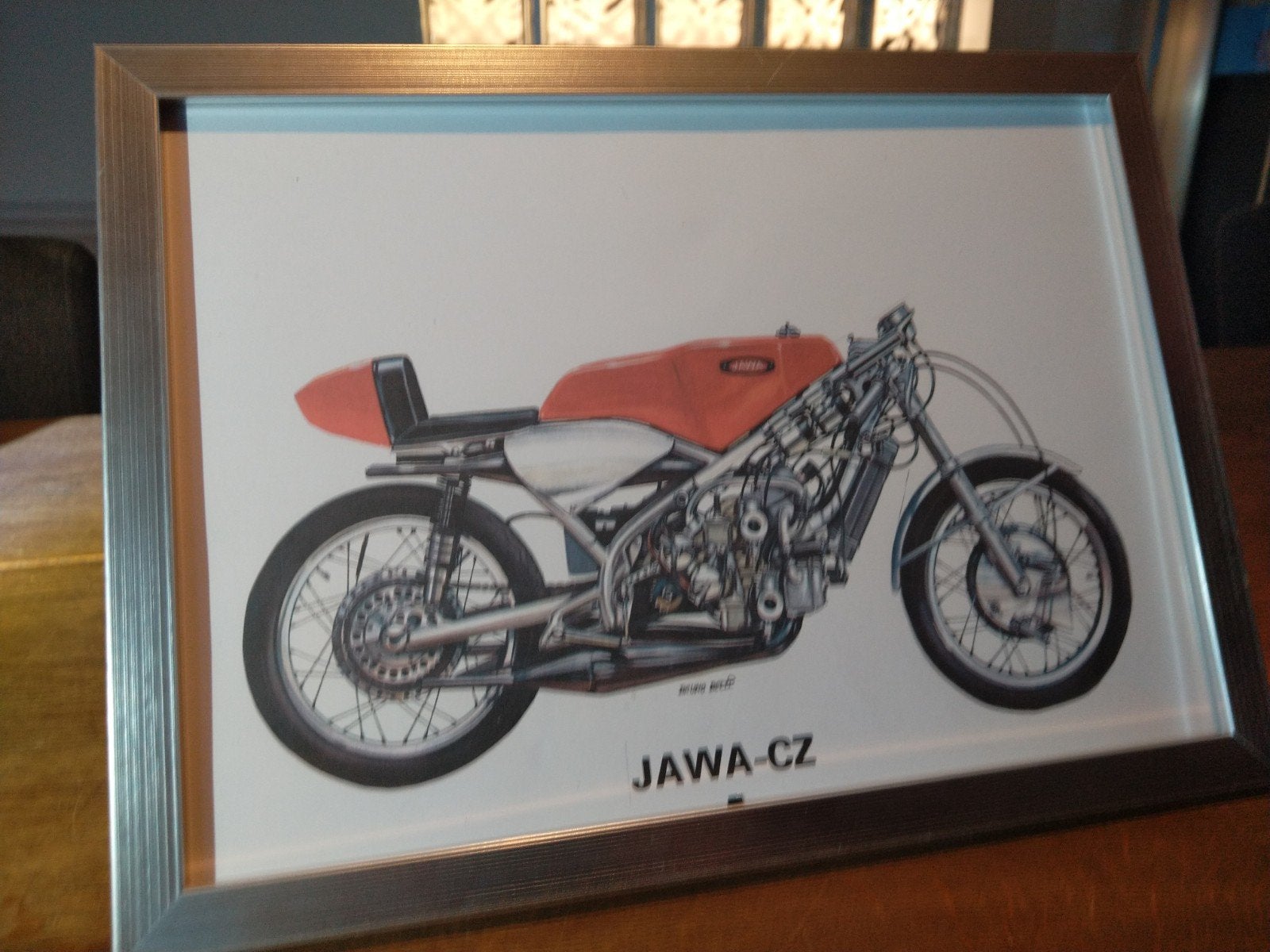 Poster Jawa V4 350cc Racer 1969, Ophalen of Verzenden, Auto's