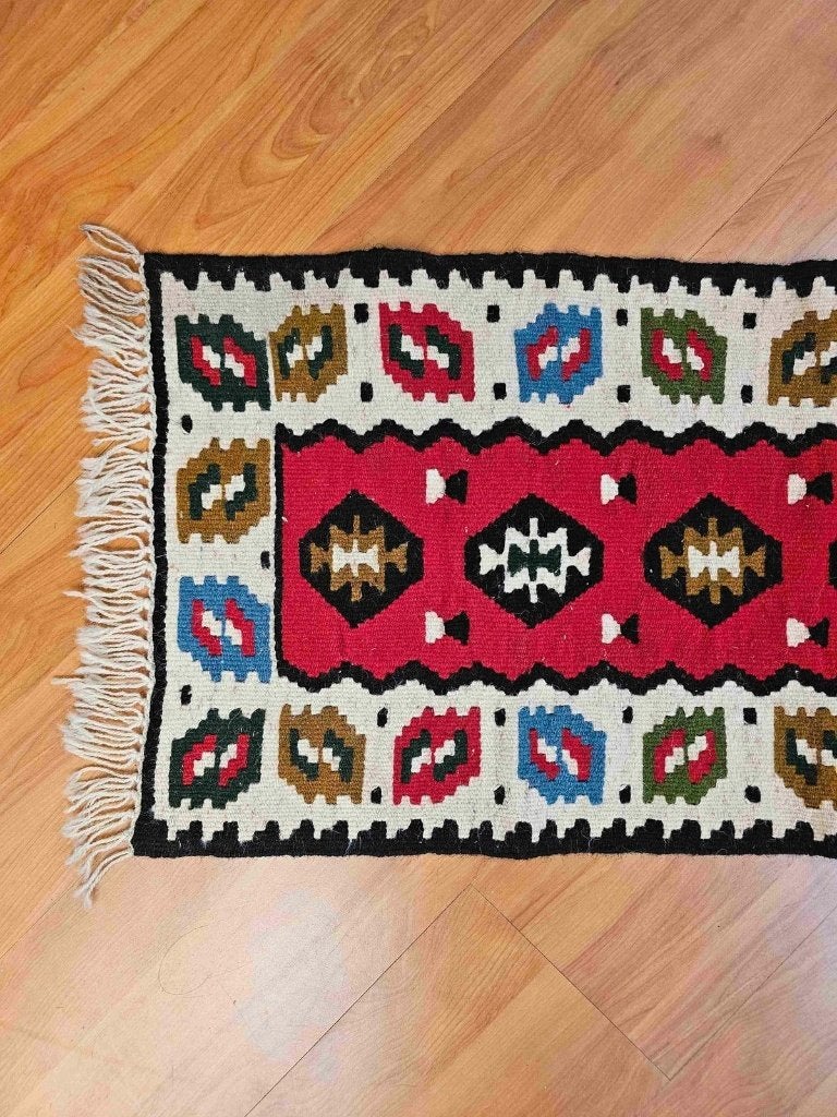 Kelim Loper 96/40 cm, Zo goed als nieuw, DJT De Juiste Toon, Rechthoekig, Groen