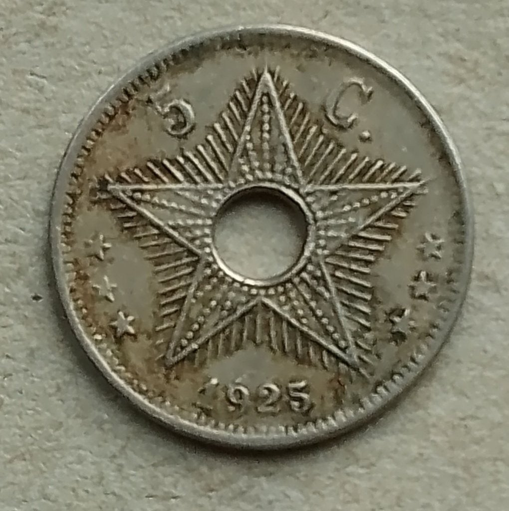 Belgisch Congo, 5 centimes 1925, Ophalen of Verzenden, Overige landen, Losse munt
