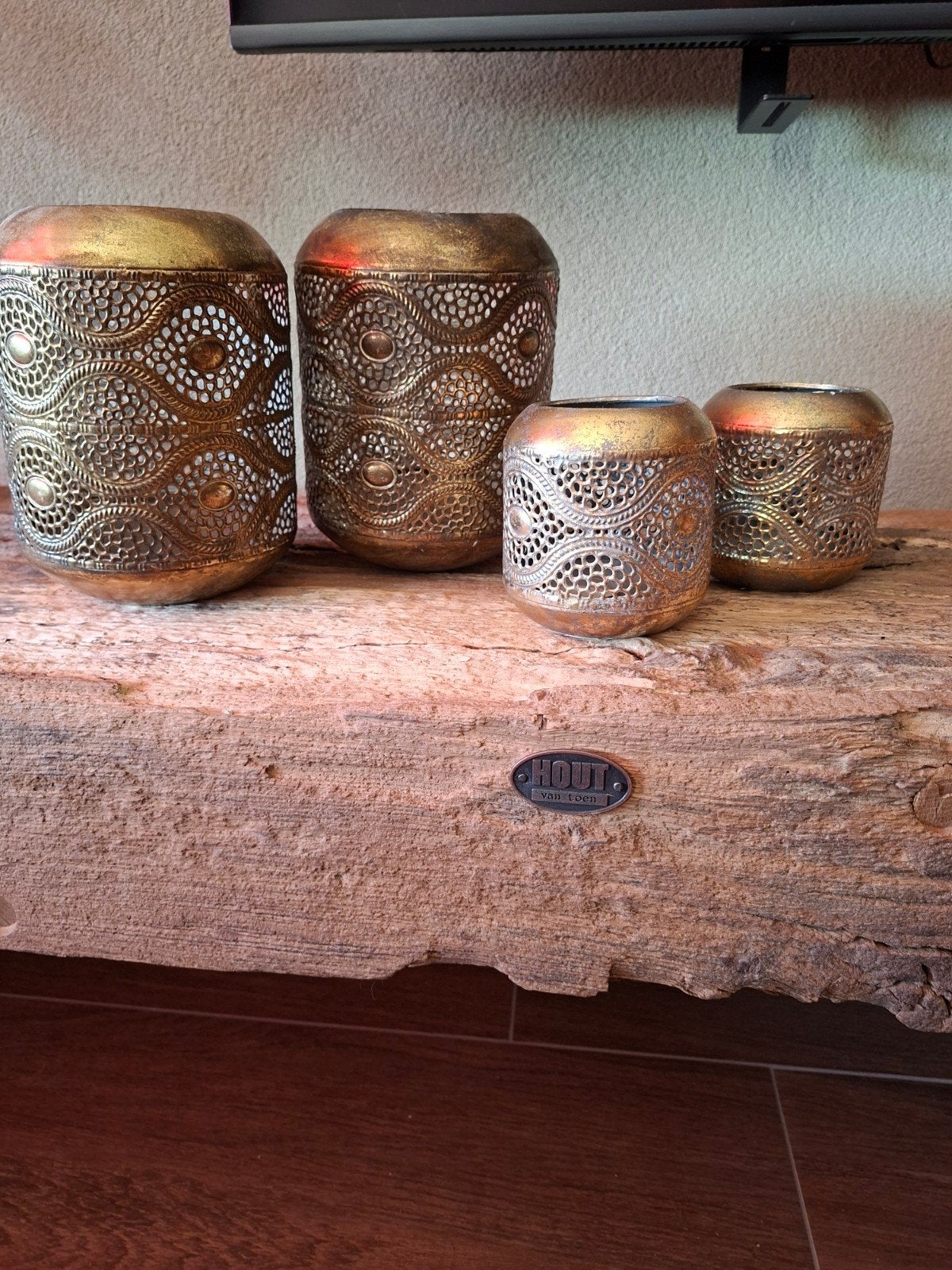 Set van 4 gouden oosterse waxinelichthouders, Ophalen