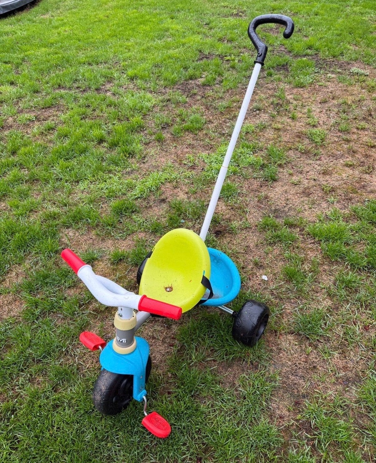 Kleurrijke driewieler met duwstang voor kinderen, Ophalen of Verzenden, Gebruikt, Duwstang