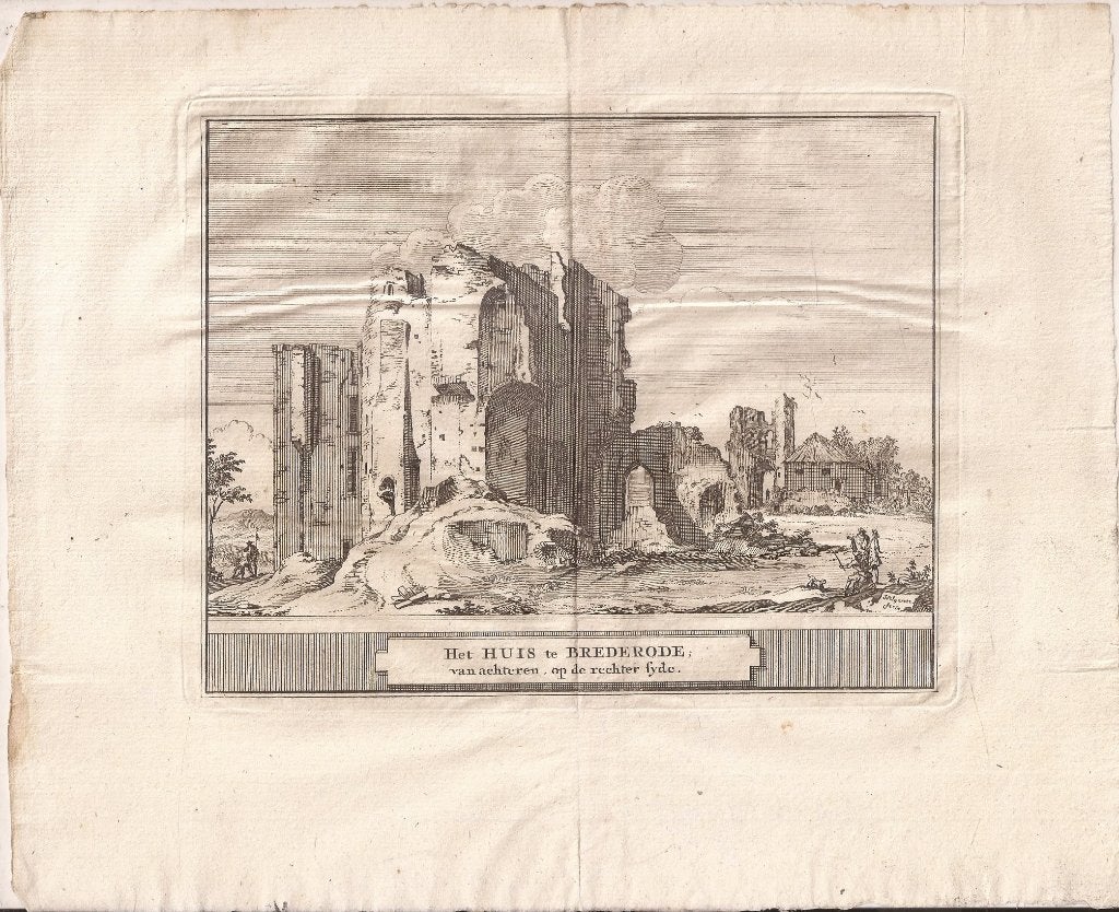 Het Huis te Brederode van achteren, op de rechter sijde 1711, 14 cm, 1700 - 1799, 17 cm, Ophalen of Verzenden