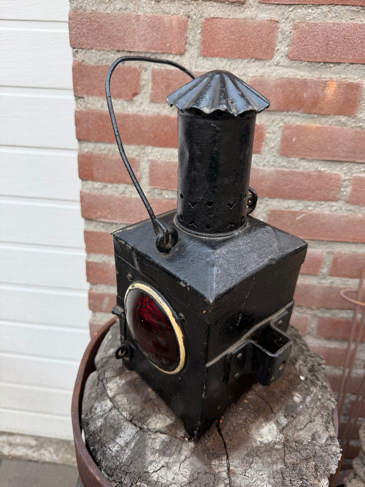 Antieke Spoorweglantaarn - Seinlamp met Gekleurde Lenzen, Ophalen of Verzenden