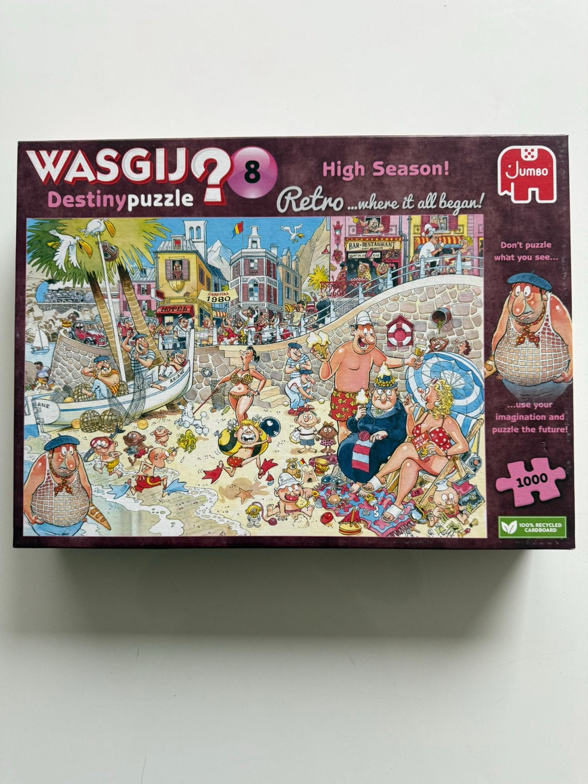 Jumbo Wasgij destiny puzzel High Season 1000 stukjes, Hobby en Vrije tijd, Denksport en Puzzels, Ophalen of Verzenden, 500 t/m 1500 stukjes