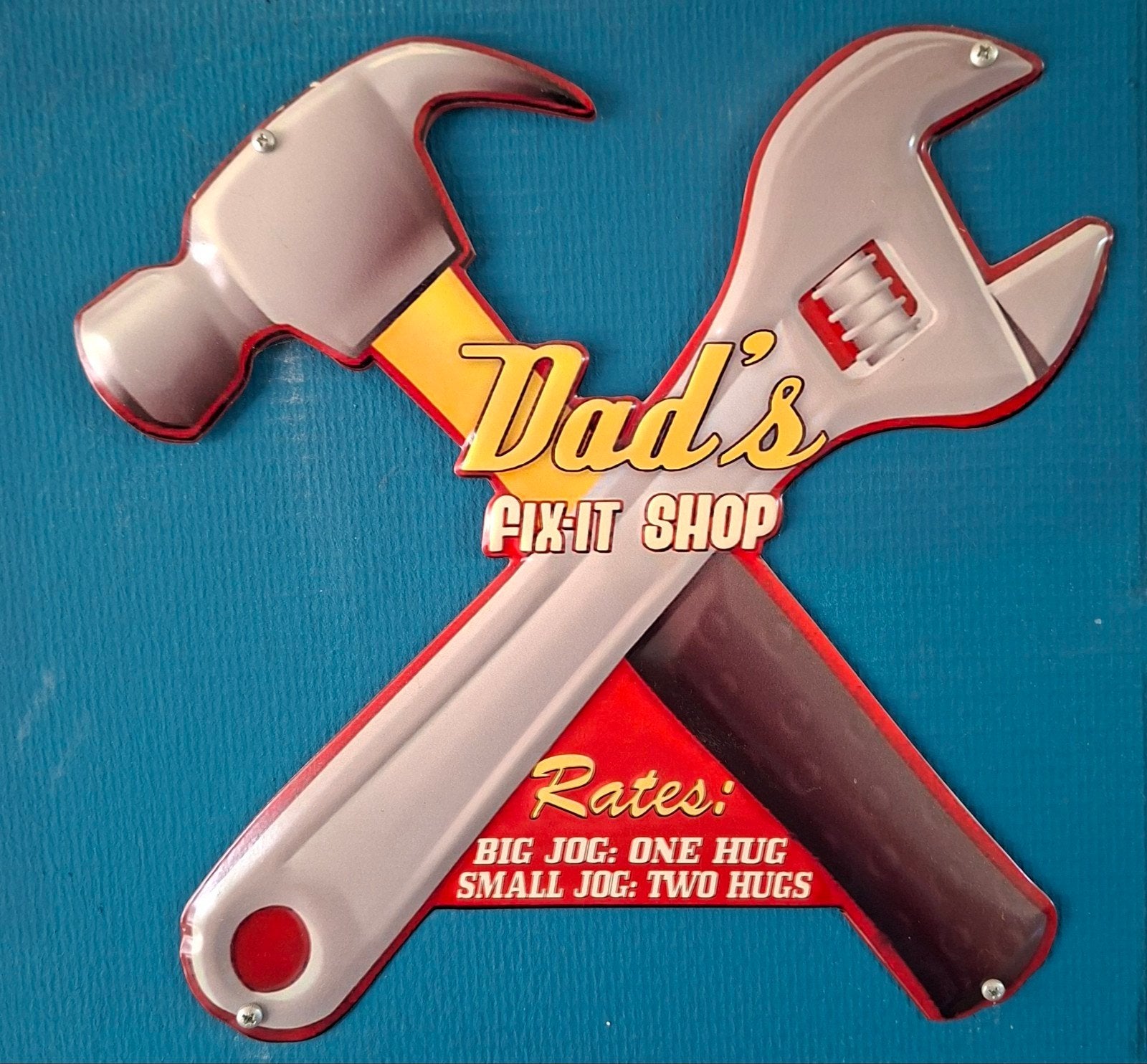 Metalen wandbord "Dad's Fix-It Shop" 36x36 cm, Metaal, Industrieel, Meerkleurig, Nieuw