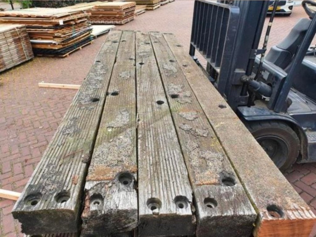 Brugdekdelen - wisselbielzen - Hardhouten balken - gebruikt, Tuin en Terras, Ophalen, 250 cm of meer, Balken, Hardhout