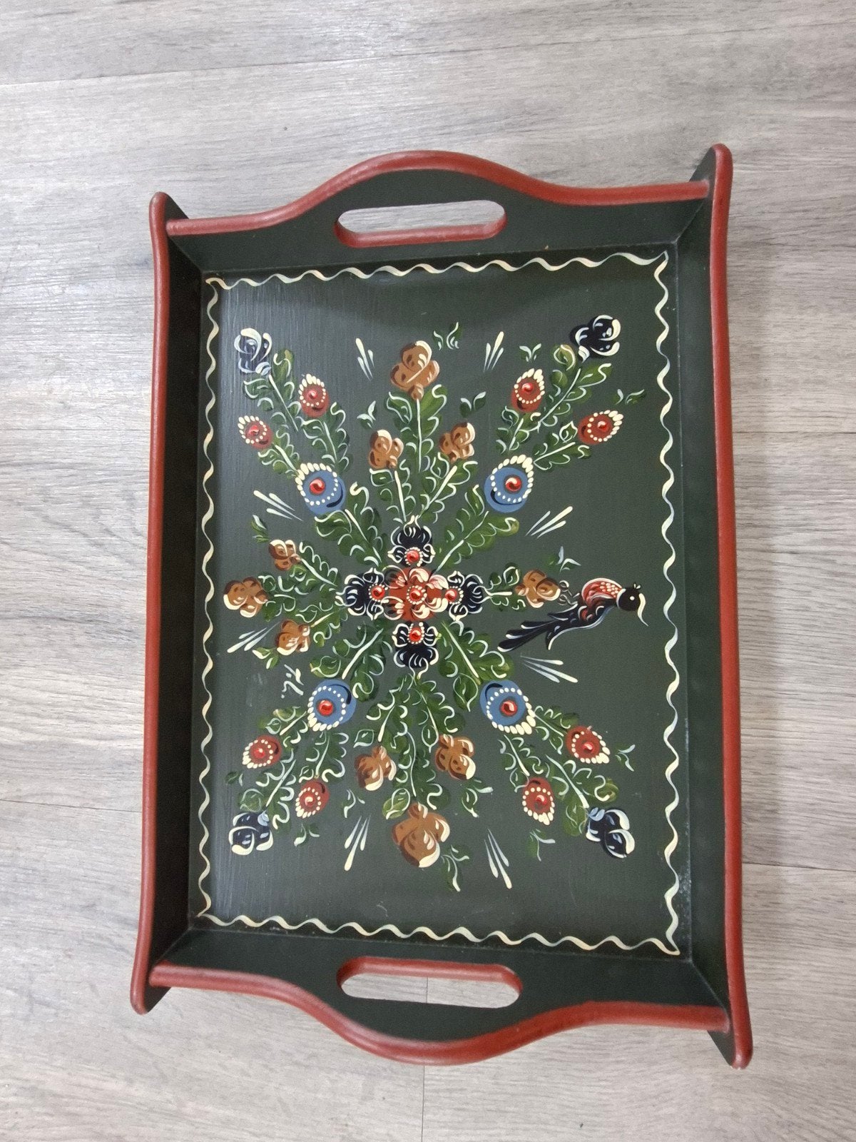 Handgeschilderd Hindelooper dienblad van Tiny Lutgerhorst, Huis en Inrichting, Woonaccessoires | Dienbladen, Haven 49, Geasluis@planet.nl