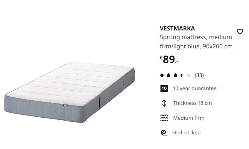 Ikea Mattress 90x200 cm, Ophalen, Zo goed als nieuw, Eenpersoons