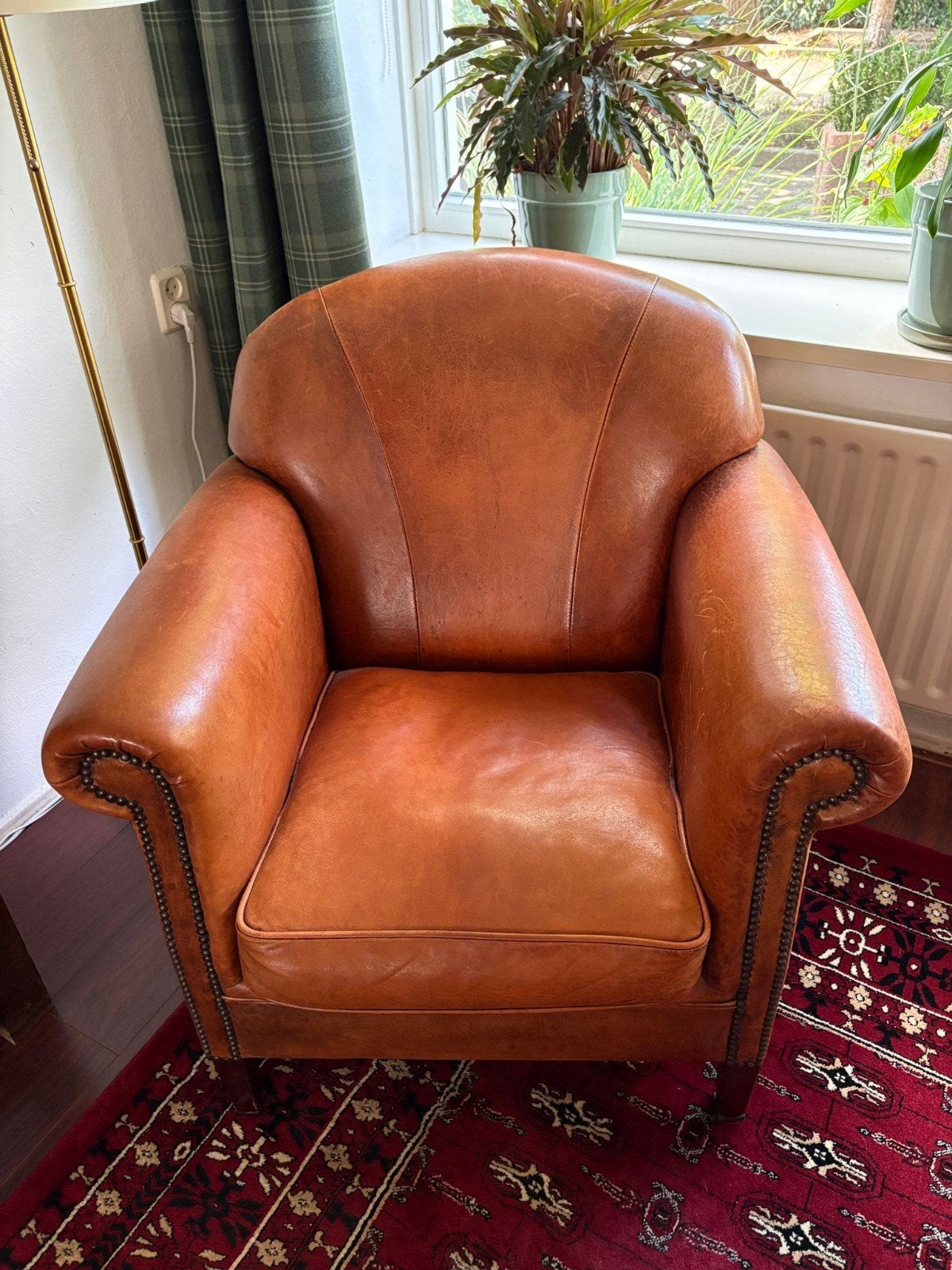 Comfortabele schapenleren fauteuil, Huis en Inrichting, Fauteuils, Ophalen, Gebruikt, Klassiek, Vintage, 75 tot 100 cm