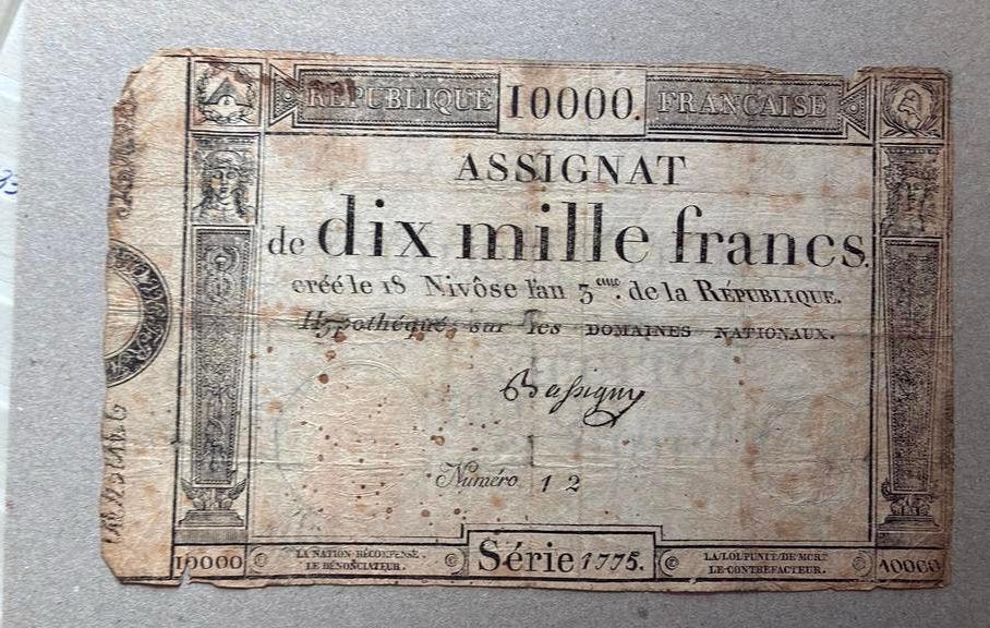 Frankrijk assignat 10.000 francs, Ophalen of Verzenden, Frankrijk