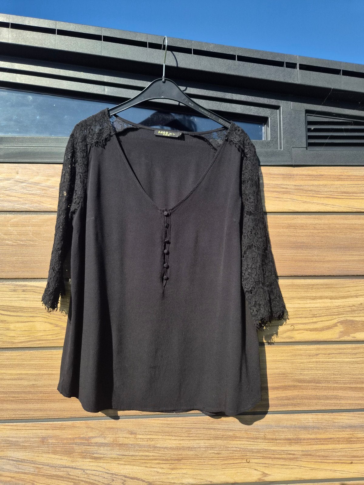 Nieuwe AKOZ De Toi Paris zwarte blouse met kant – Maat L, Ophalen of Verzenden, Nieuw, Maat 36 (S), Zwart