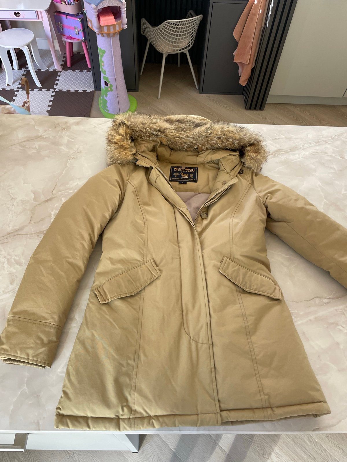 Woolrich Winterjas Dames Maat S met Bontkraag, Ophalen of Verzenden, Zo goed als nieuw, Maat 36 (S), Beige