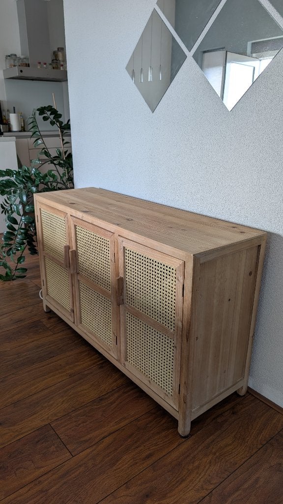 Webbing kast/dressoir Bandung - Naturel, Ophalen, 100 tot 150 cm, Retro | bohemian | modern | scandinavisch, 25 tot 50 cm