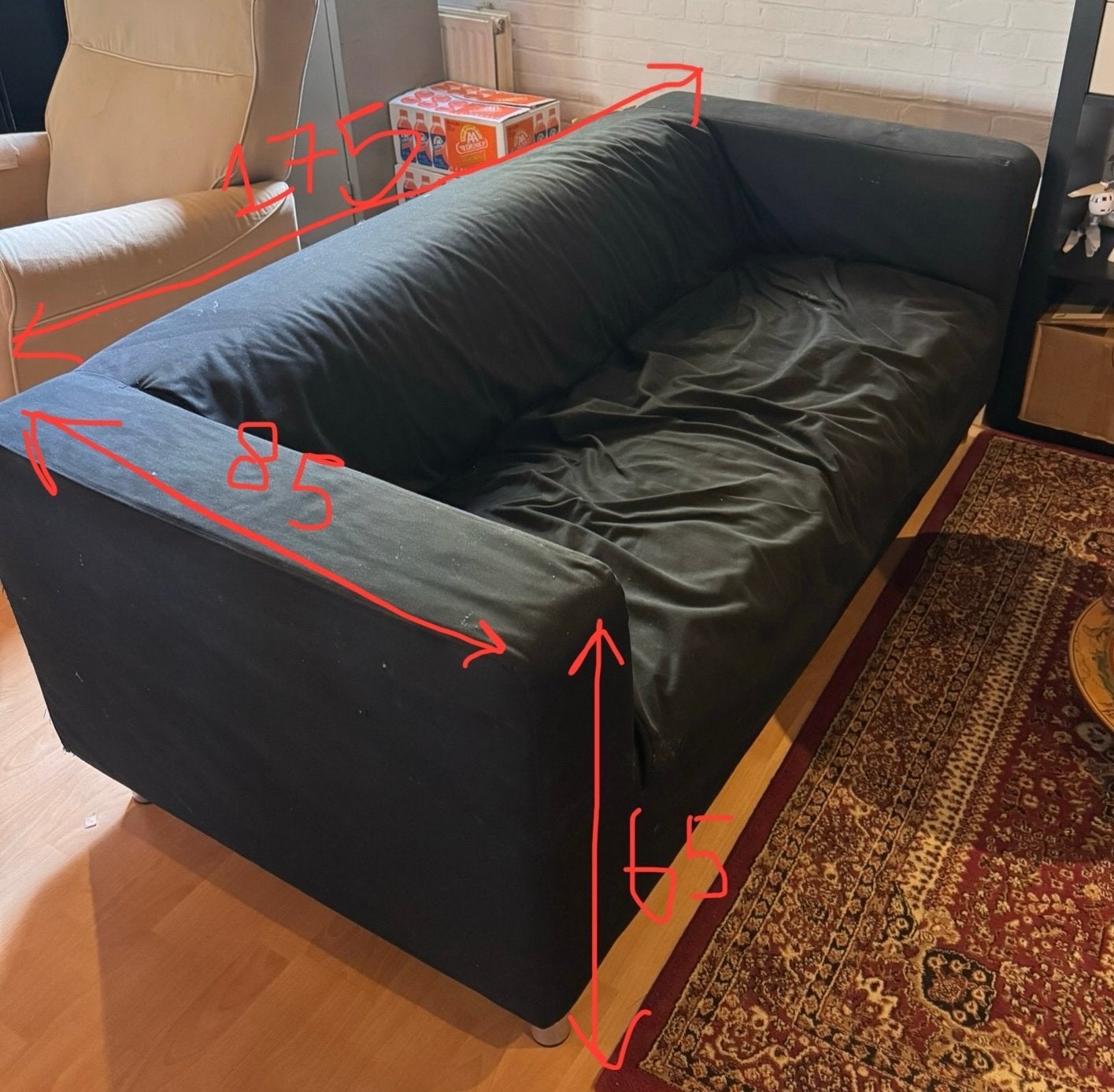 Zwarte tweezitsbank, Ophalen, Gebruikt, 150 tot 200 cm, Tweepersoons