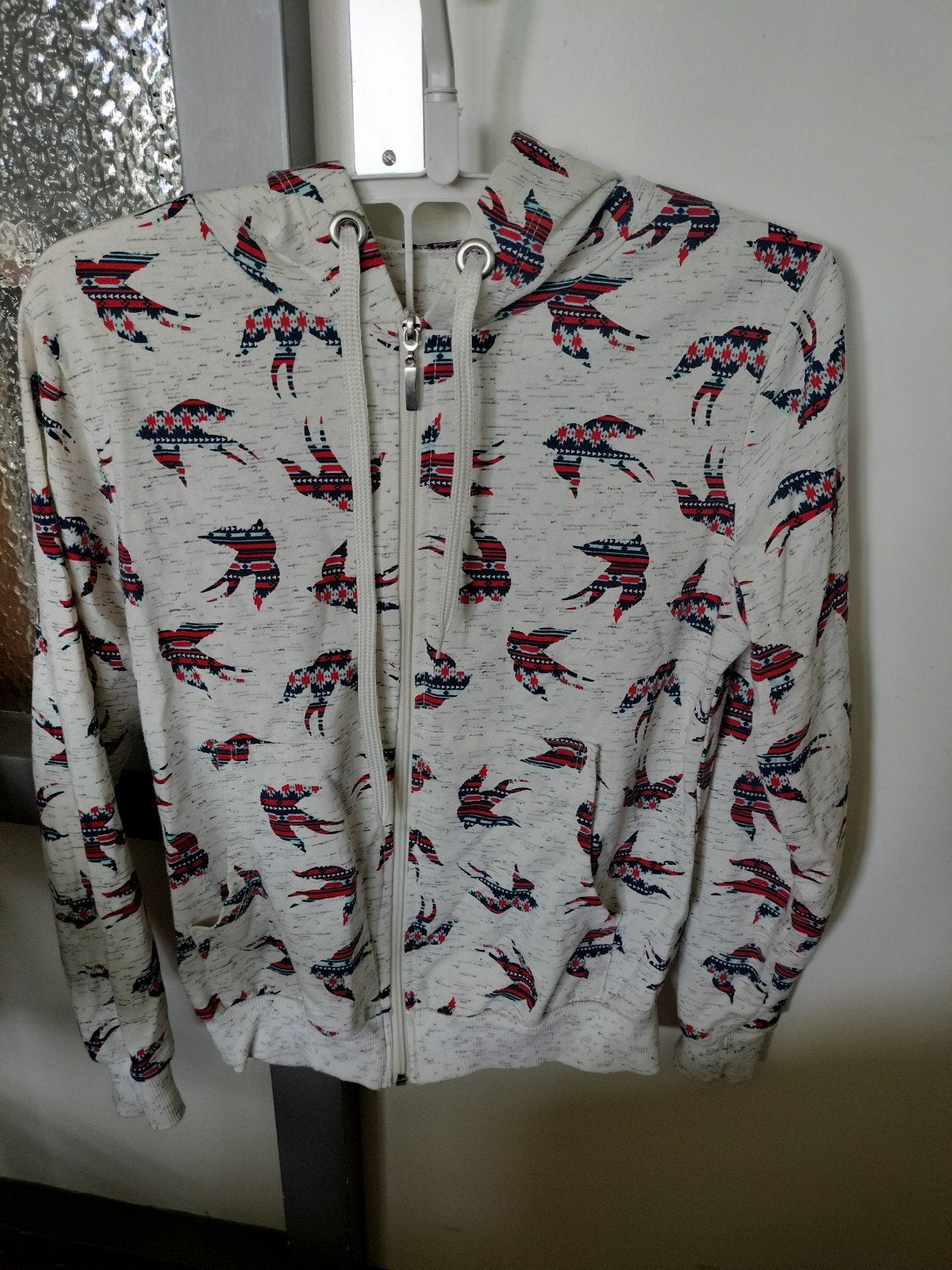 Hoodie met vogelprint - Maat S, Ophalen, Meerkleurig, Pink poem, Maat 36 (S)