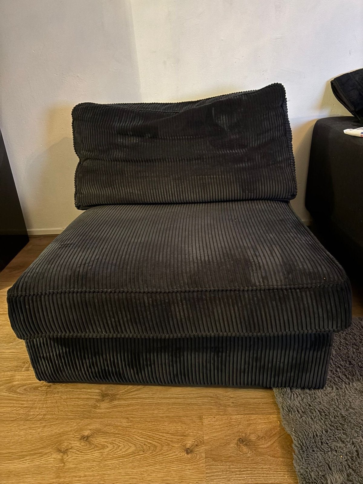 Zwarte ribstof fauteuil/vloerstoel, Ophalen, Gebruikt, Stof, Rechthoekig