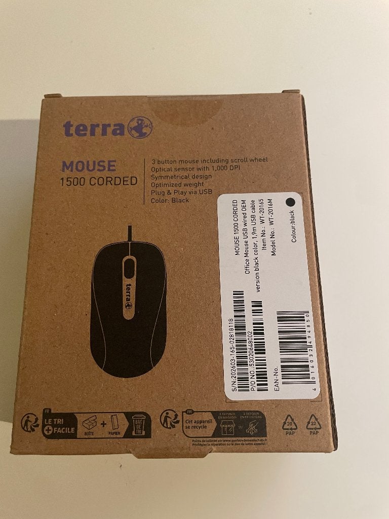 Terra Mouse 1500 – Bedrade USB-muis – Zwart, Muis, Onbekend, Nieuw, Ophalen of Verzenden
