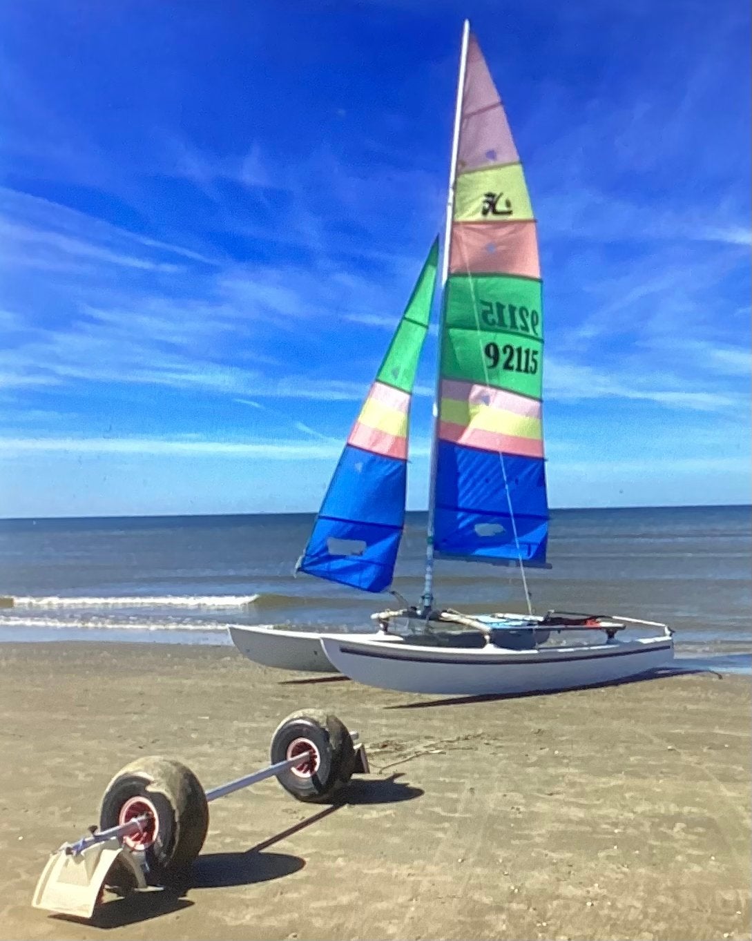 Grootzeil en fok voor Hobie 16 met giek, Ophalen, Gebruikt, Grootzeil