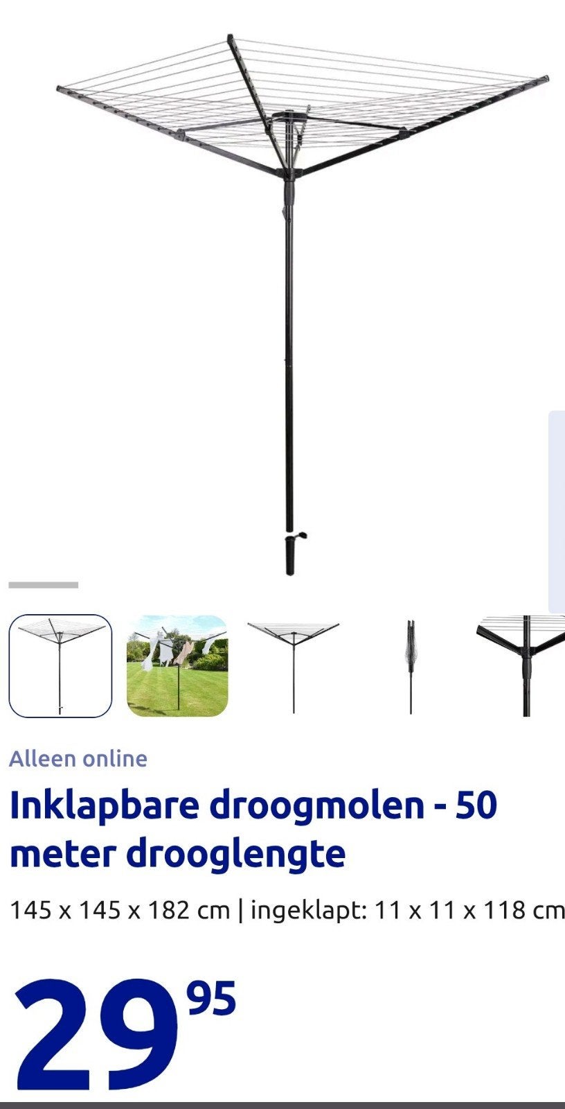 Action droogmolen, Ophalen, Zo goed als nieuw, Minder dan 1 meter, Zweefparasol