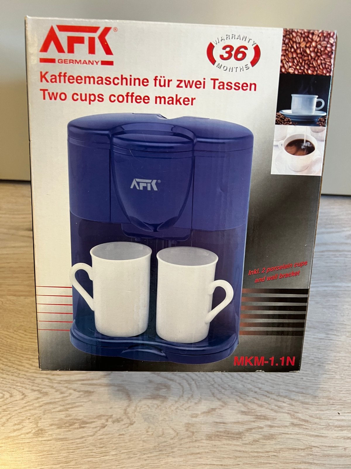 AFK Koffiezetapparaat voor 2 kopjes - Nieuw in doos, Ophalen, Afneembaar waterreservoir, Gemalen koffie, 2 tot 4 kopjes