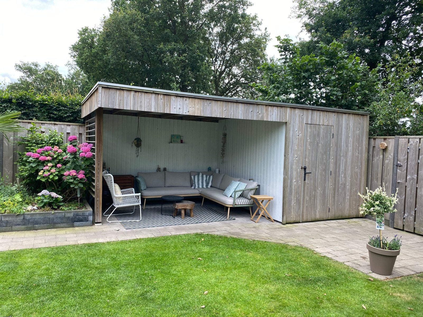 Houten Tuinhuis met Overkapping en Berging, Ophalen, Gebruikt, Hout, Overige typen